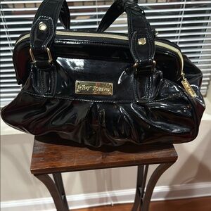 Black & gold Betsy Johnson handbag Satchel with Glossy Finish